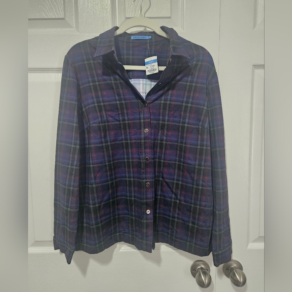 J. McLaughlin NWT Betty Knit Plaid Button Down XL